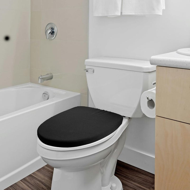 OXDFK Black Toilet Lid Cover, Toilet Lid Cover with Elastic Bottom, Replacement Universal Toilet Lid Cover, for Bathroom Decor Accessories, Washable - Image 5